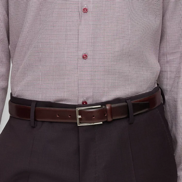 HUGO BOSS Carved Logo Pin Buckle Leather Belts Men's Brown Width 3CM-1