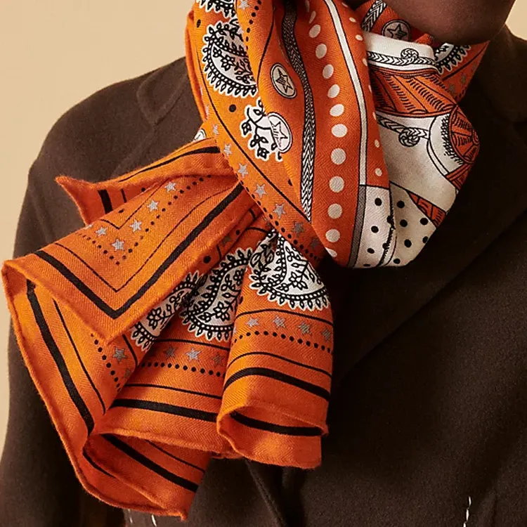 HERMES Zouaves Et Dragons Shawls Women's Orange-1