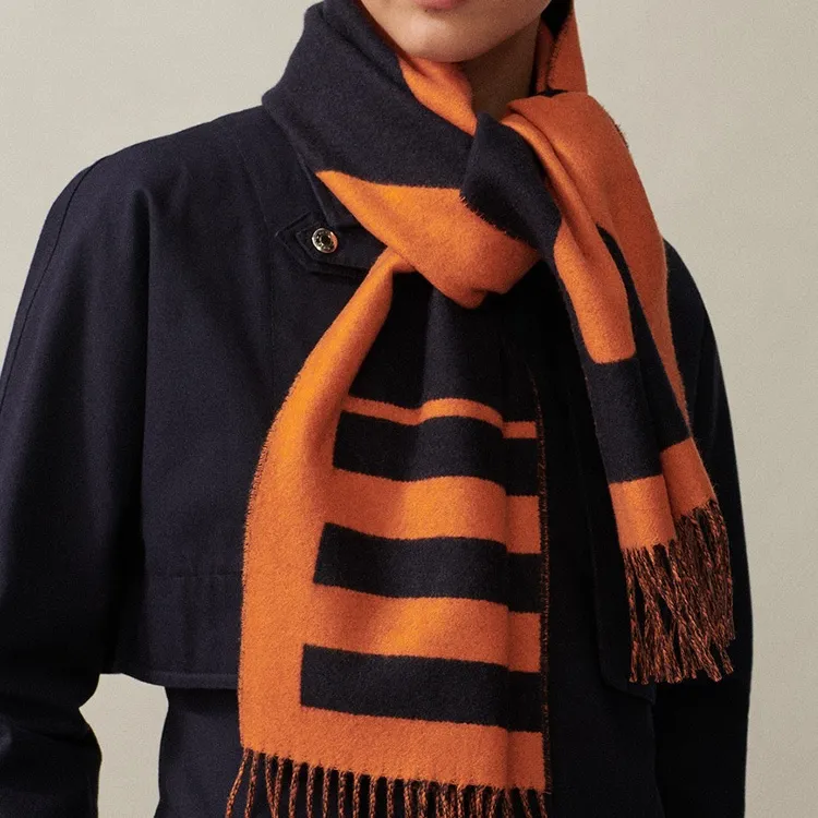 HERMES Knit Scarves Unisex Orange-1