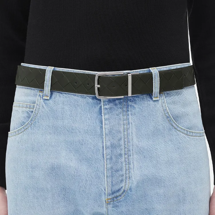 Bottega Veneta Intrecciato Pin Buckle, Double Sided Leather Belts Men's Black Width 3.5CM-2