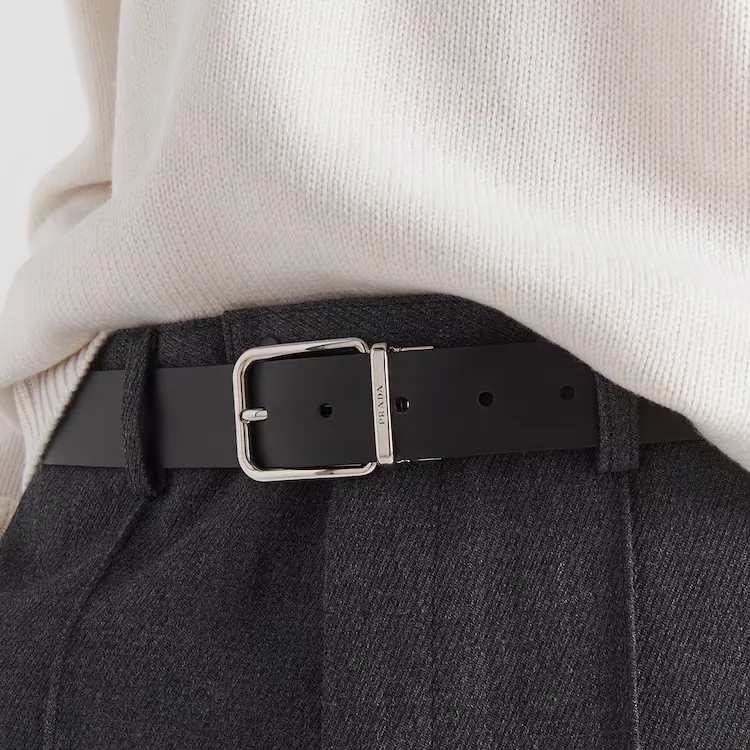 PRADA Leather Belts Men's Black Width 3.3cm-1