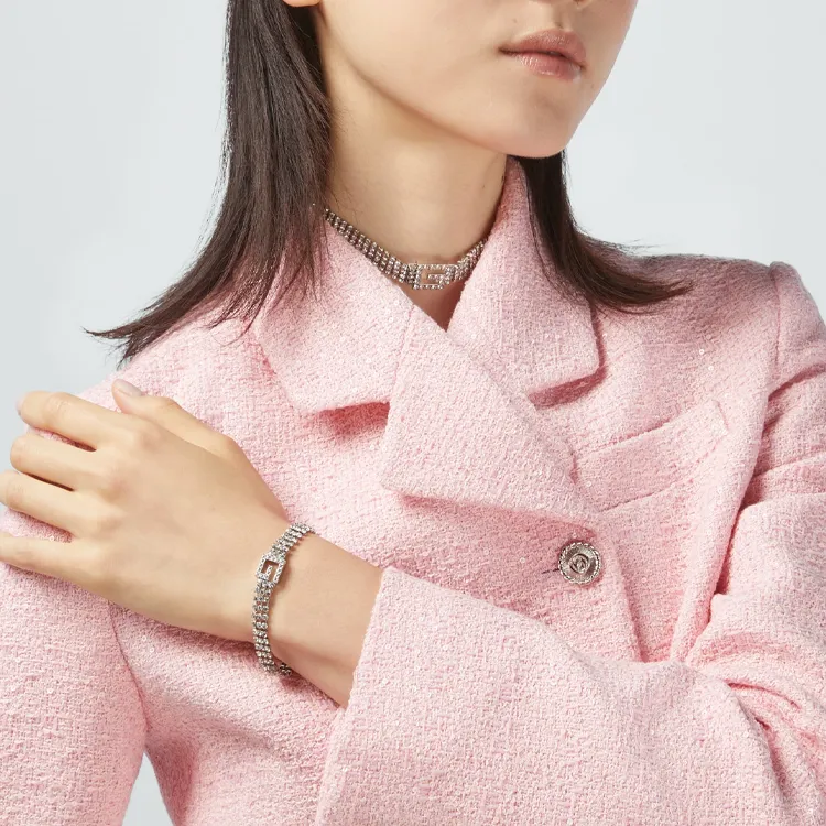 GUCCI Metal Crystal Necklaces Women's Silver-2