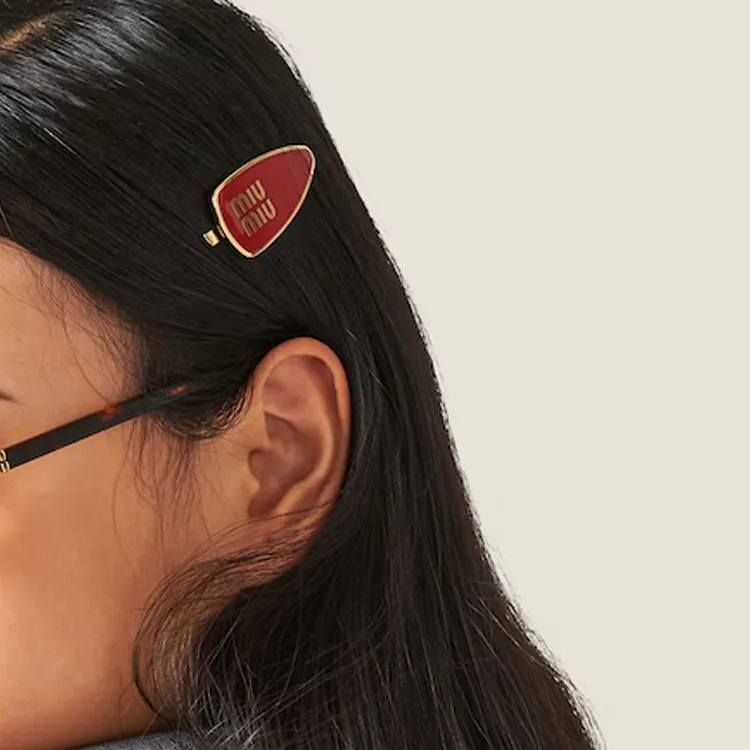 MIU MIU Engraved logo Enamel Hair Clip-2