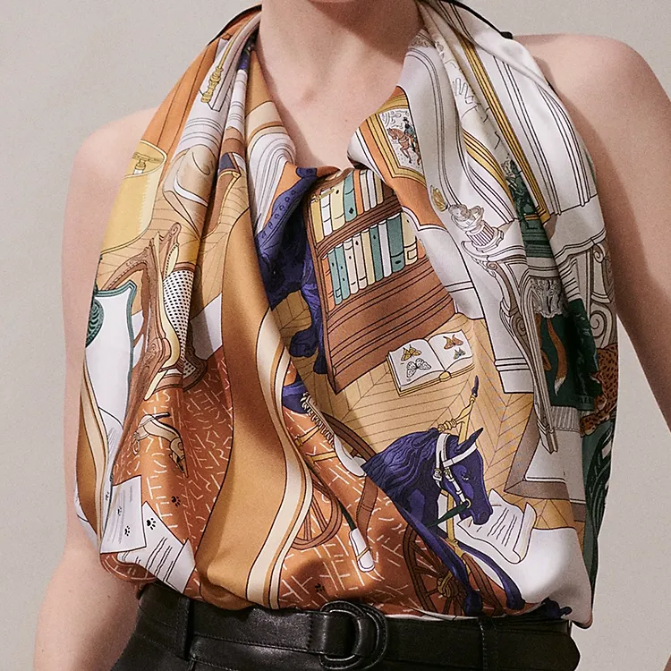 HERMES Silk Scarves Women's Camel-1