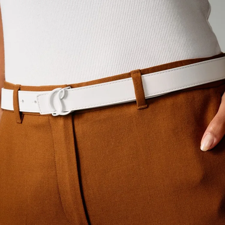 CL LUBOTING Logo Emblem Smooth Buckle Leather Belts Women's White Width: 2.5CM-2