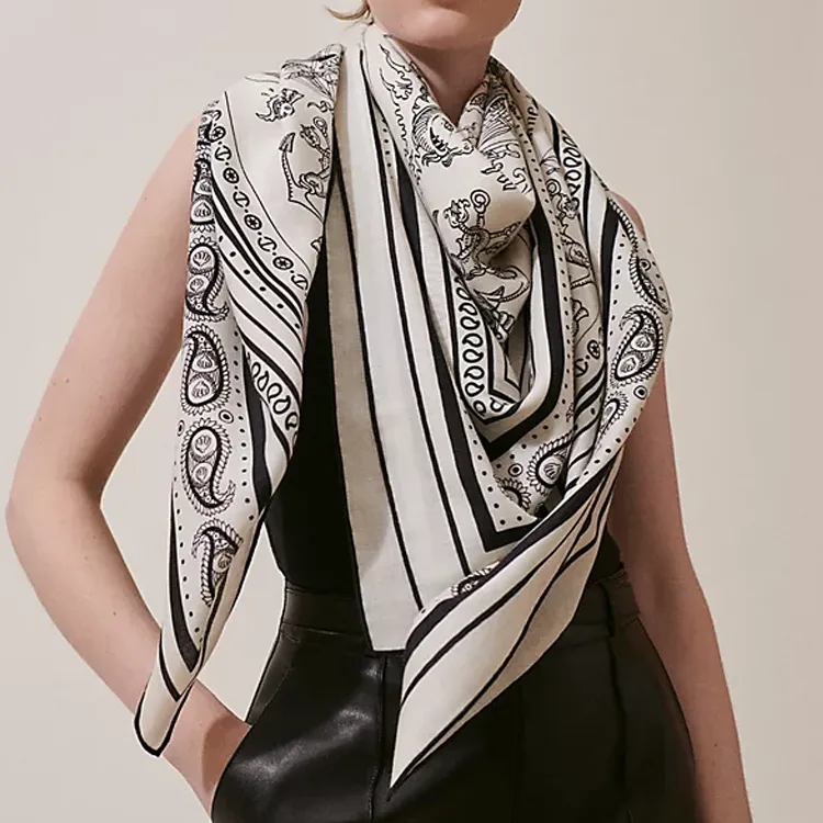 HERMES Silk Scarves Unisex White-1