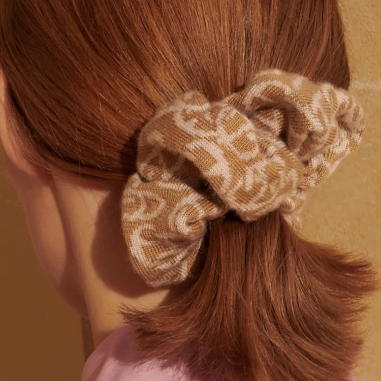 HERMES Hair Tie Women's Beige/Rose-1