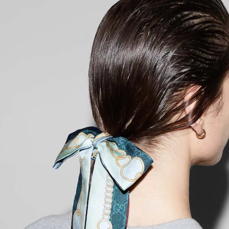 GUCCI Mulberry Silk Hair Ties Women's Blue/Light Blue-2