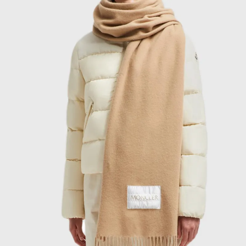 Moncler Logo Patch Fringed Edge Scarf-2