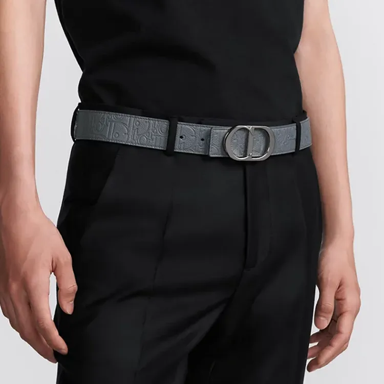 DIOR Cow Leather Belts Unisex Dark Gray Width 3.5cm-2