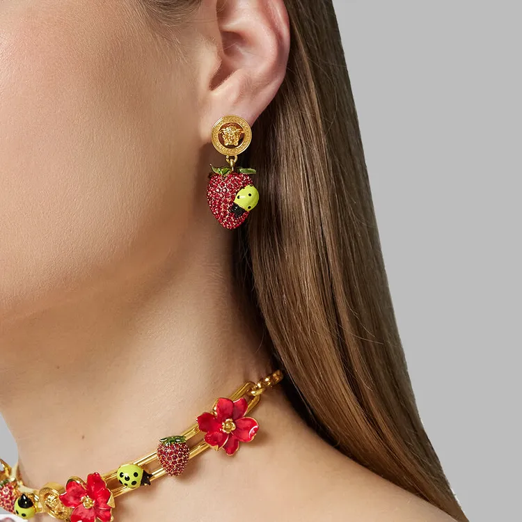 VERSACE Strawberry Garden Crystal Earrings-2
