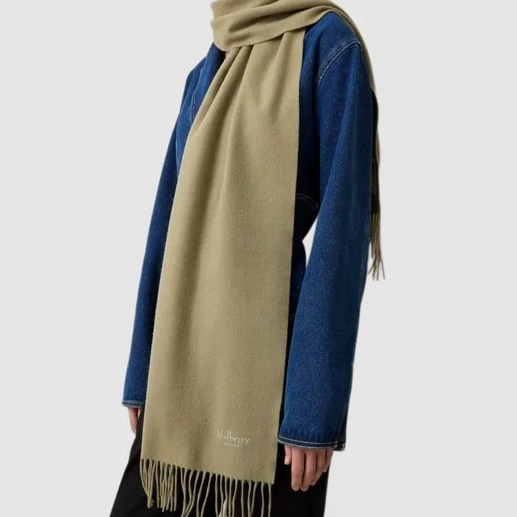 Mulberry Merino Wool Knit Scarves Unisex Green-1