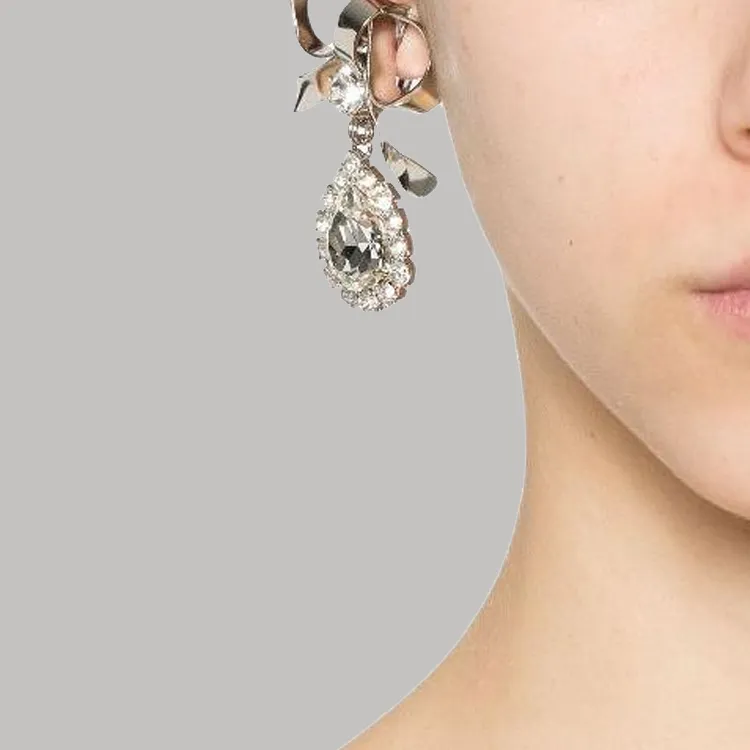 Alessandra Rich Crystal embellished Bow Drop Earrings-2