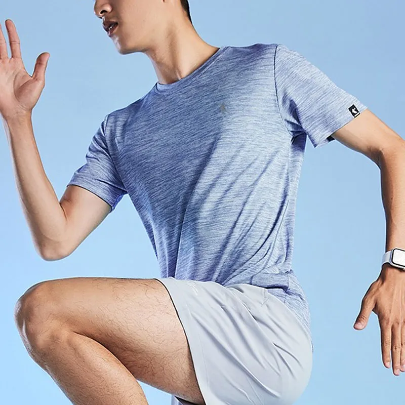 QIAODAN Short Sleeved T Shirts Men's Mineral Blue Heather Gray-3