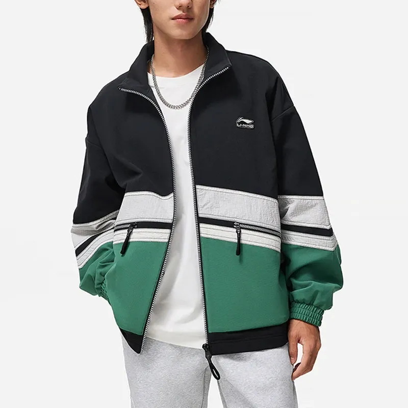 LiNing Sports Trend Series Jackets Coats Men's Black & Deep Palace Green Multicolor-3