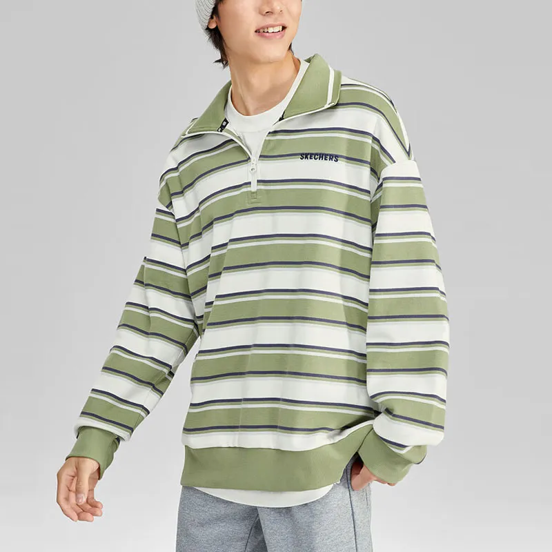 Skechers Colorful Sweatshirt Unisex Oil Green White Mixed Color Stripes-3