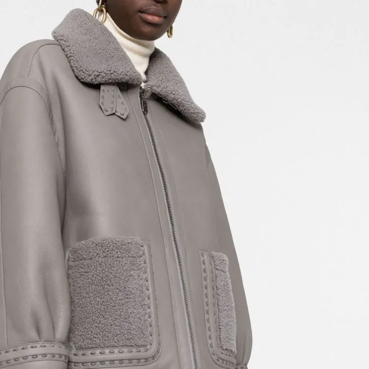 FENDI Leather Jackets Women's Gray-2