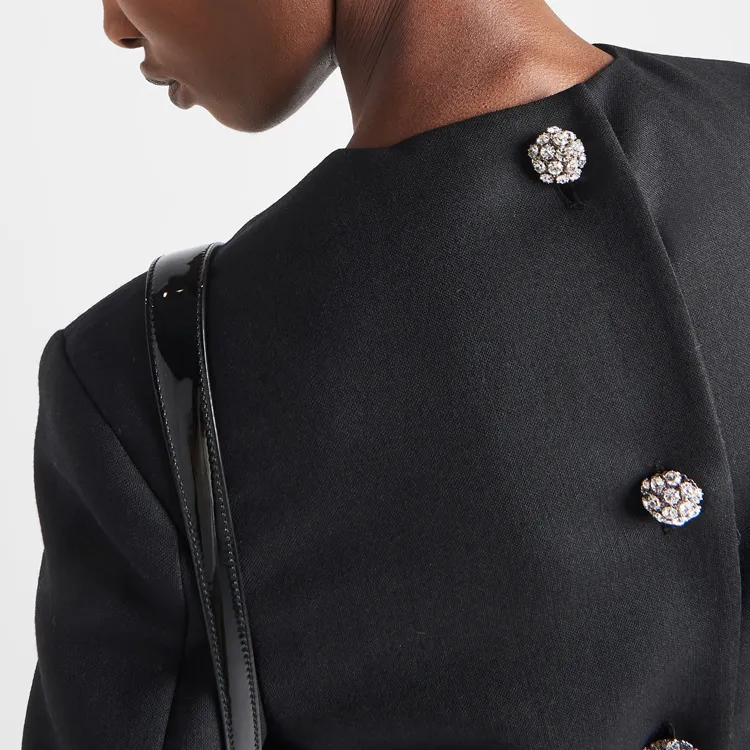PRADA Floral-appliqué Wool Midi Dress-3