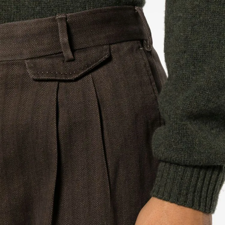 Dell'oglio Herringbone Cotton blend Tapered Trousers-4