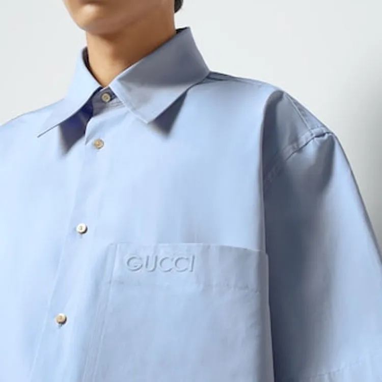 GUCCI Logo Embroidered Poplin Shirt-4