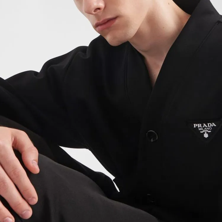 PRADA V Neck Button Up Sweashirt-3