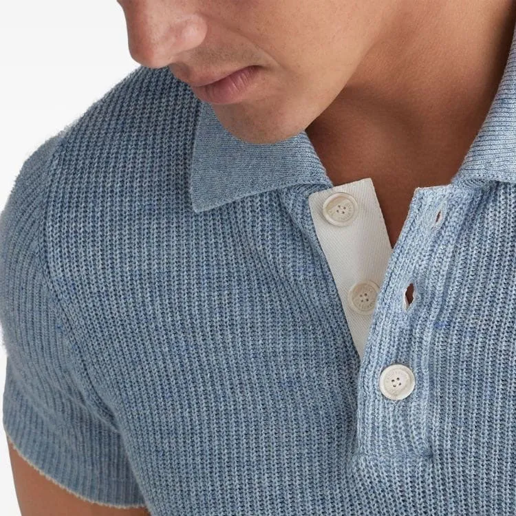 Brunello Cucinelli Mélange Ribbed knit Polo Shirt-5