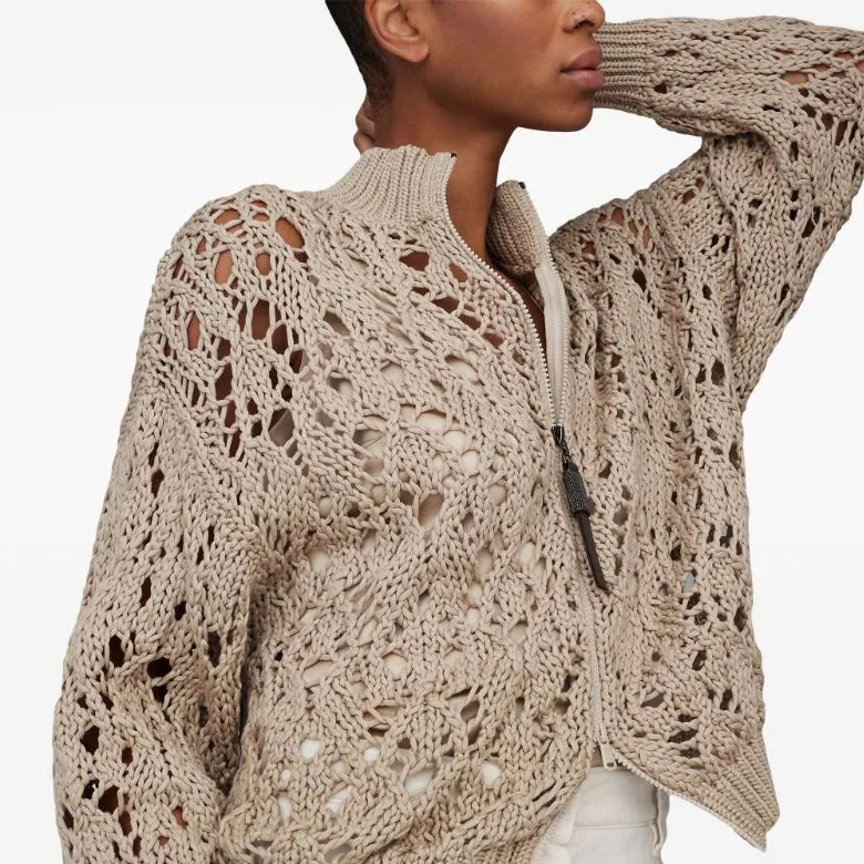 Brunello Cucinelli Open knit Zip up Cardigan-4