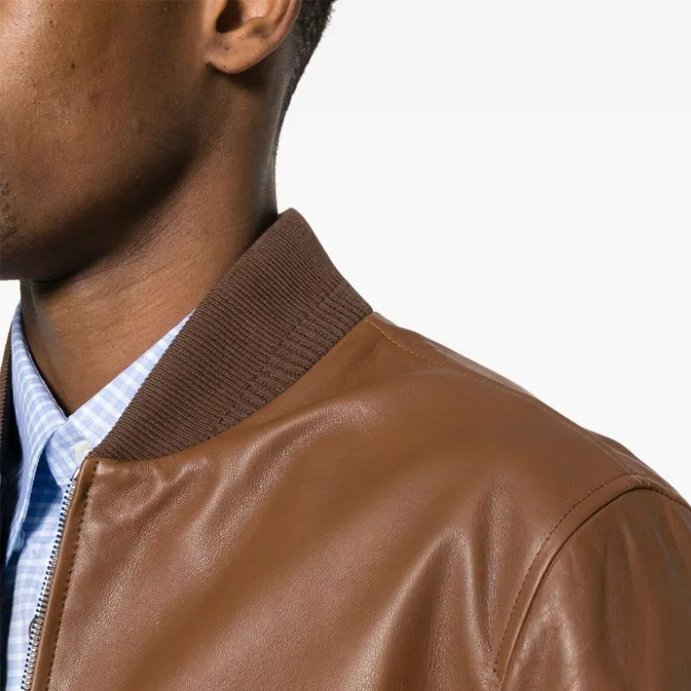 Canali Ribbed-trim Leather Jacket-4