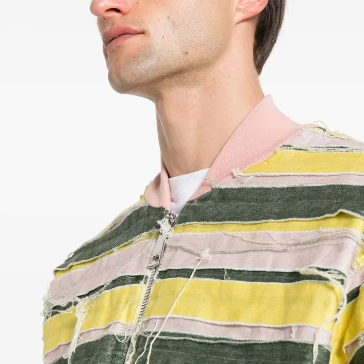 KHRISJOY Striped Distressed Oversize Denim Jacket-4