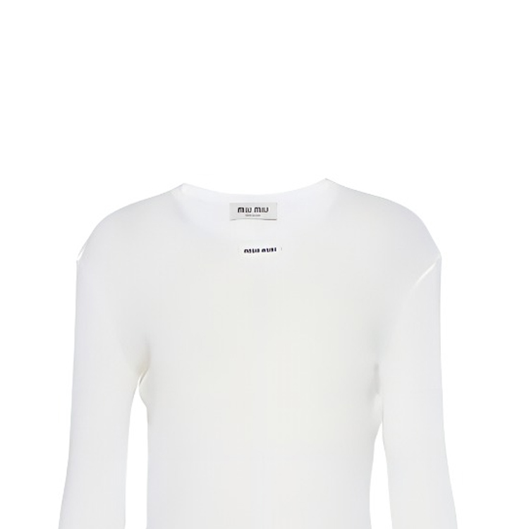 Miu Miu Logo-patch Long-sleeve T-shirt In Bianco | ModeSens
