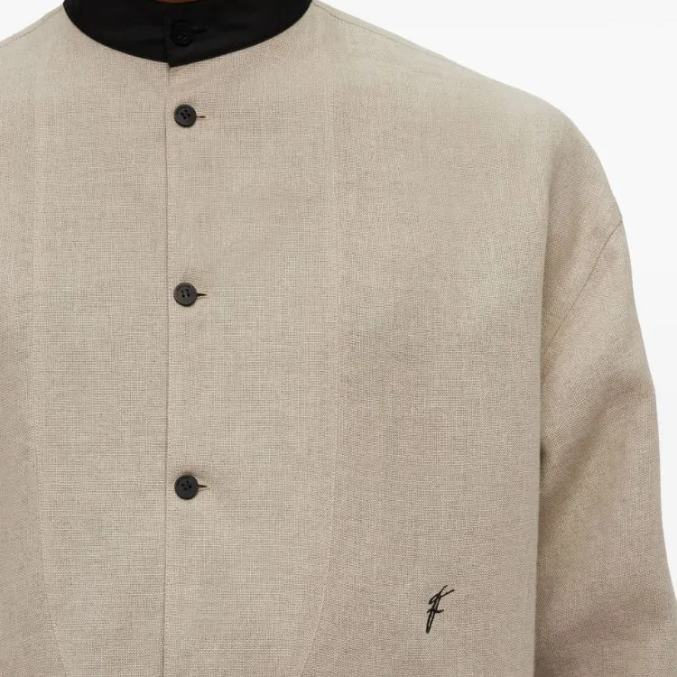 Ferragamo Collarless Logo-embroidery Linen Shirt-4