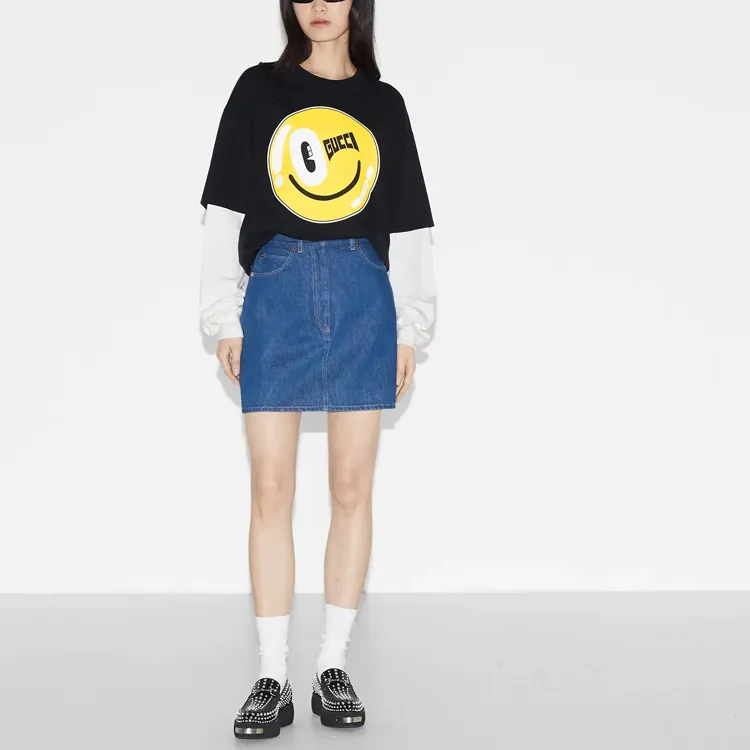GUCCI FW24 Drop Shoulder Sleeve T Shirt Women's Black-1