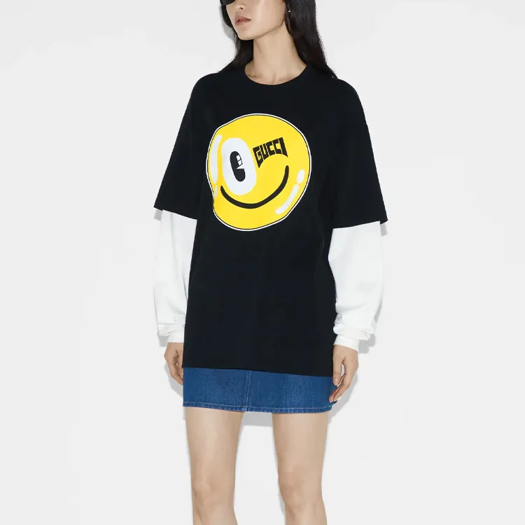 GUCCI FW24 Drop Shoulder Sleeve T Shirt Women's Black-3