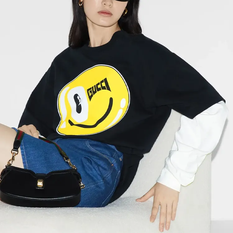 GUCCI FW24 Drop Shoulder Sleeve T Shirt Women's Black-4