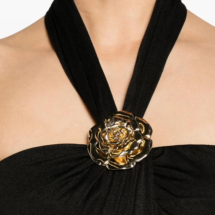 Blumarine Floral brooch Draped Dress-4