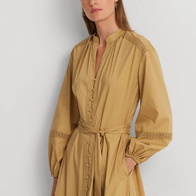 Polo Ralph Lauren SS24 Long Sleeved Dress Women's Khaki-1
