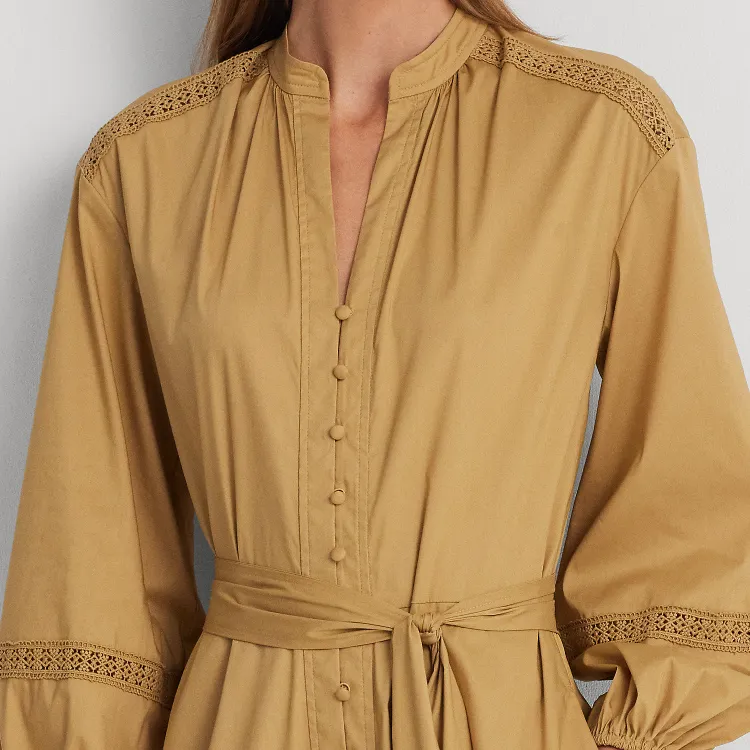 Polo Ralph Lauren SS24 Long Sleeved Dress Women's Khaki-4
