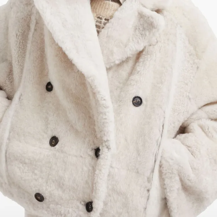 Brunello Cucinelli Double Breasted Reversible Shearling Jacket-4