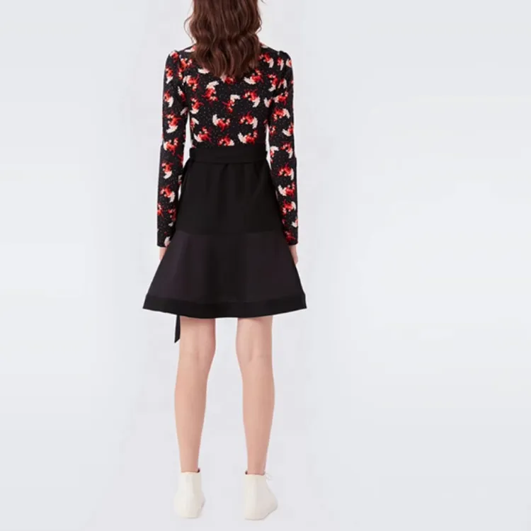 DVF Diane Von Furstenberg Long Sleeved Dress Women's Black Red-3