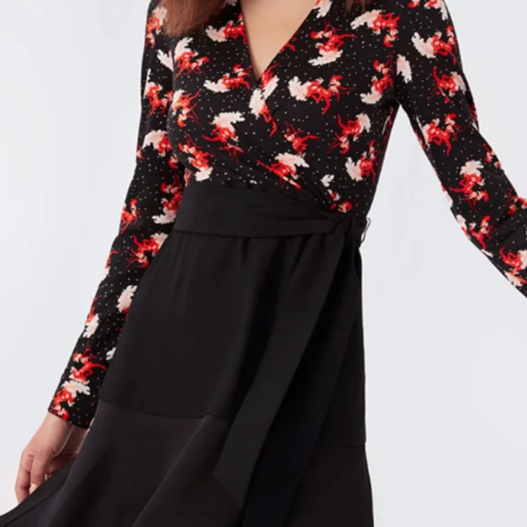 DVF Diane Von Furstenberg Long Sleeved Dress Women's Black Red-4