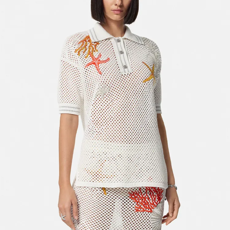 VERSACE Short Sleeved Crochet Knitted Polo Shirt-1