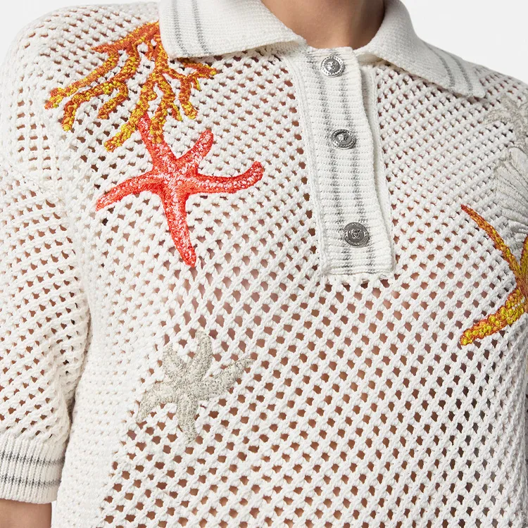 VERSACE Short Sleeved Crochet Knitted Polo Shirt-4