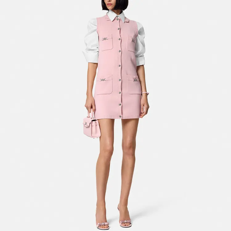 VERSACE Sleeveless Button Up Knitted Mini Dress-1