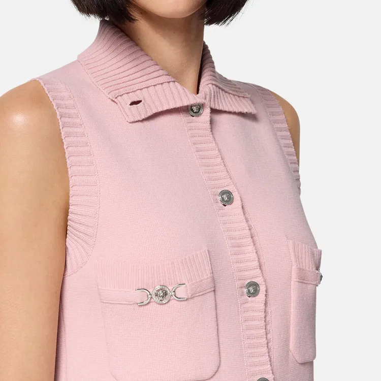 VERSACE Sleeveless Button Up Knitted Mini Dress-4