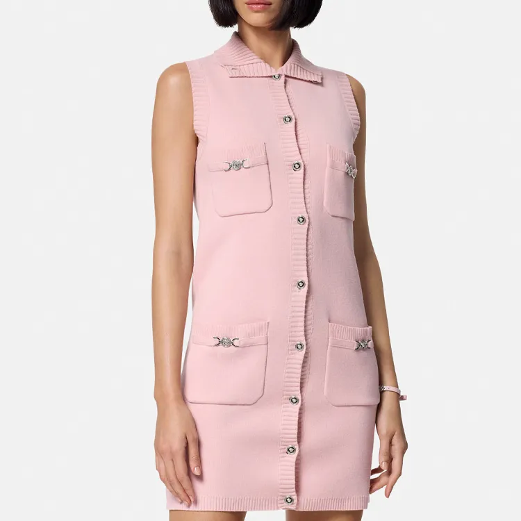 VERSACE Sleeveless Button Up Knitted Mini Dress-3