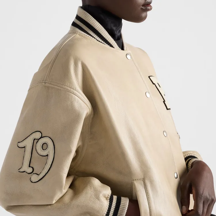 PRADA Logo appliqué Leather Bomber Jacket-5