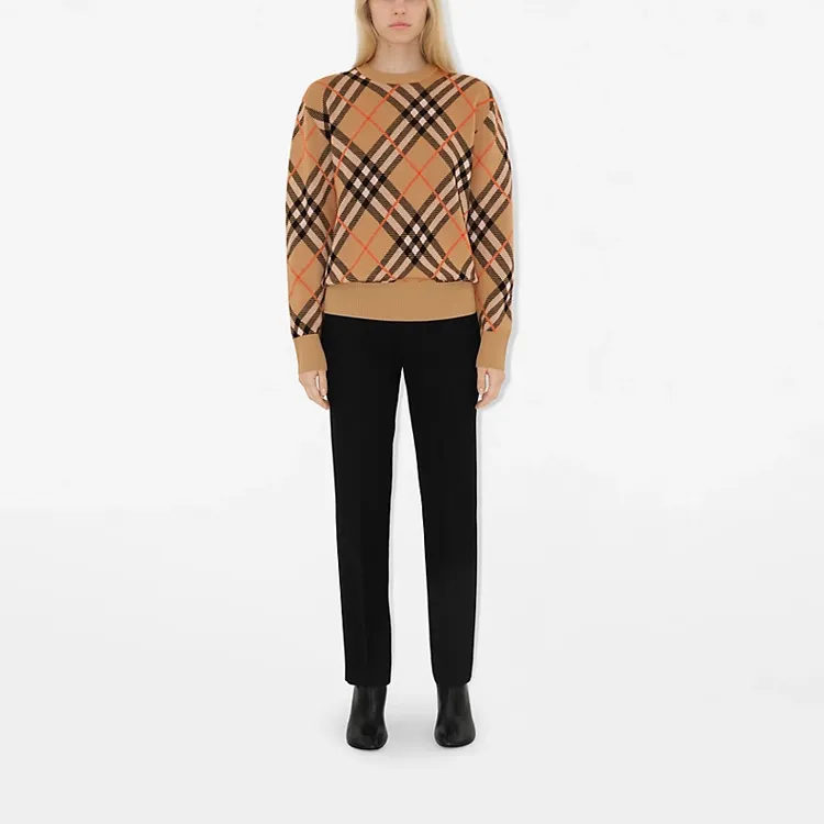 Burberry Essentials Ww Long Sleeve Crew Top Sand Ip Check-2