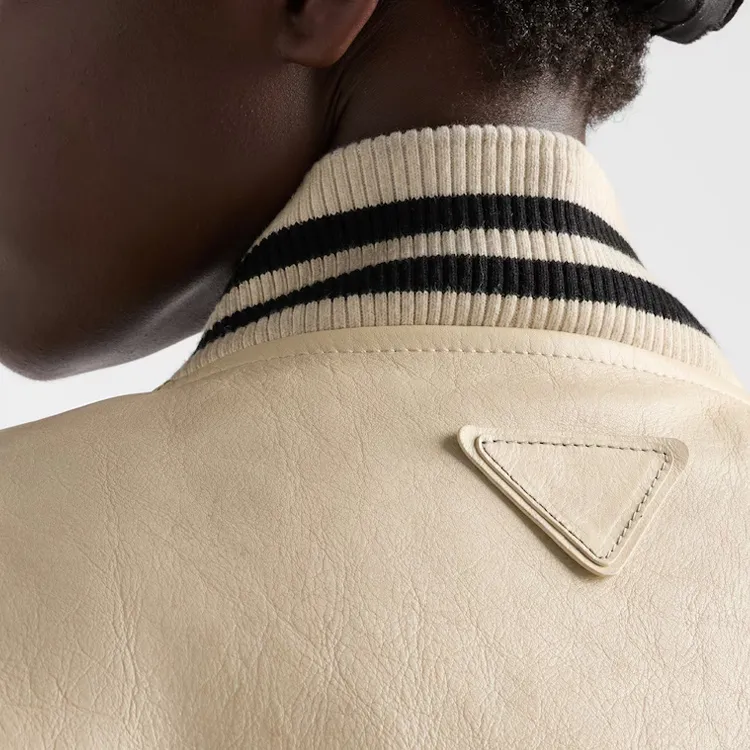 PRADA Logo appliqué Leather Bomber Jacket-4