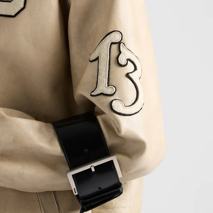 PRADA Logo appliqué Leather Bomber Jacket-3
