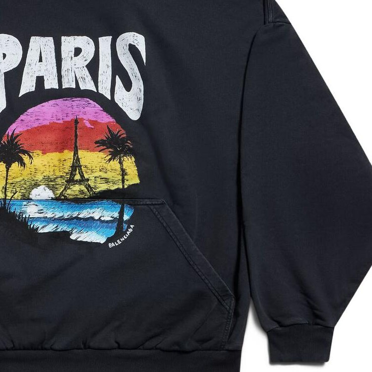 特大セール【BALENCIAGA】PARIS TROPICAL ROUND フーディ 送料込み*BALENCIAGA*PARIS TROPICAL ROUND HOODIE (BALENCIAGA